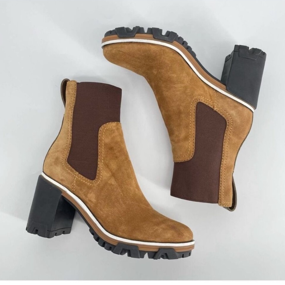 rag & bone Tan and Dark Brown Suede Chelsea Block Heel Booties